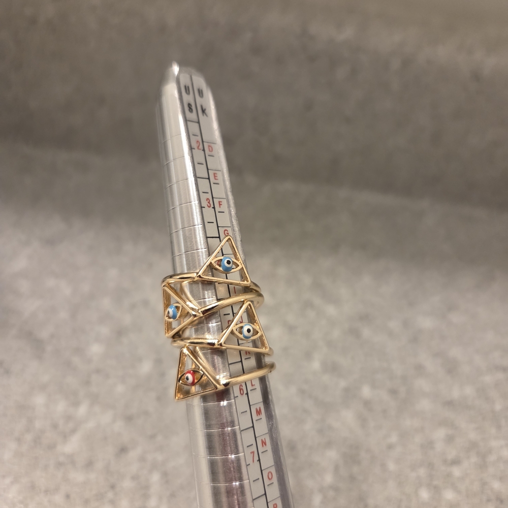 18k Gold Plated Set of 4 Evil Eye Triangle Rings